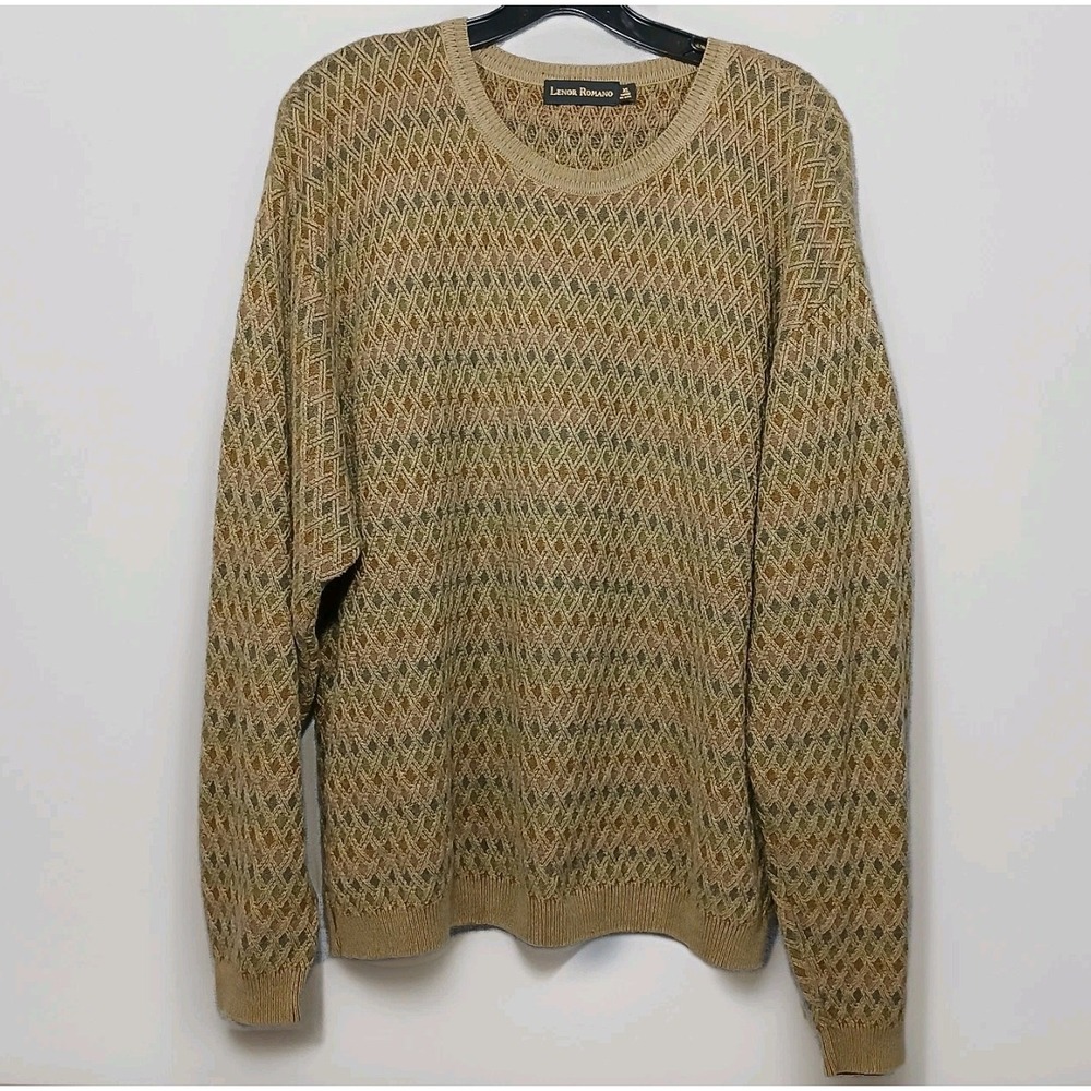 Lenor Romano Vintage Men XL Brown Long Sleeve Pullover Crew Neck Texture Sweater